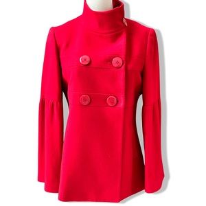 Women's Periphery Red Pea Coat with Dramatic Long Bell Sleeves in Size 6